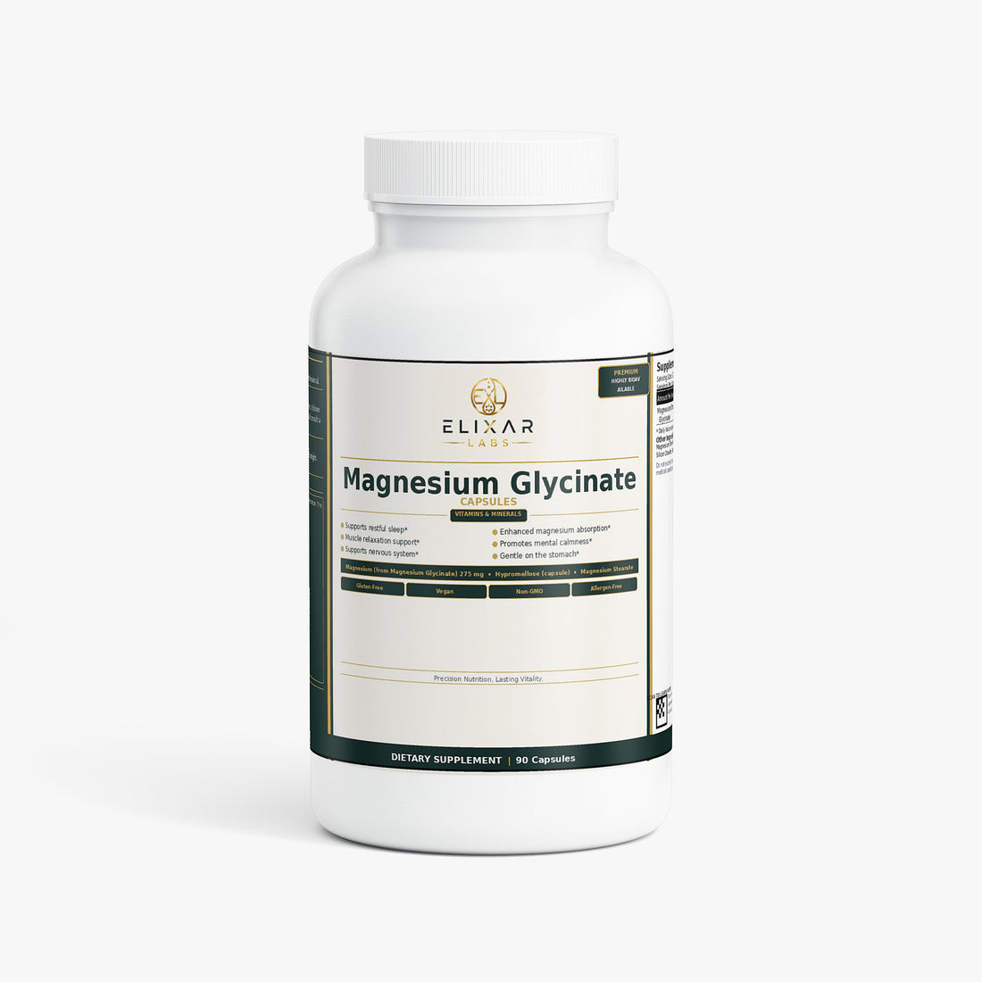 Magnesium glycinate supplement facts and ingredient label