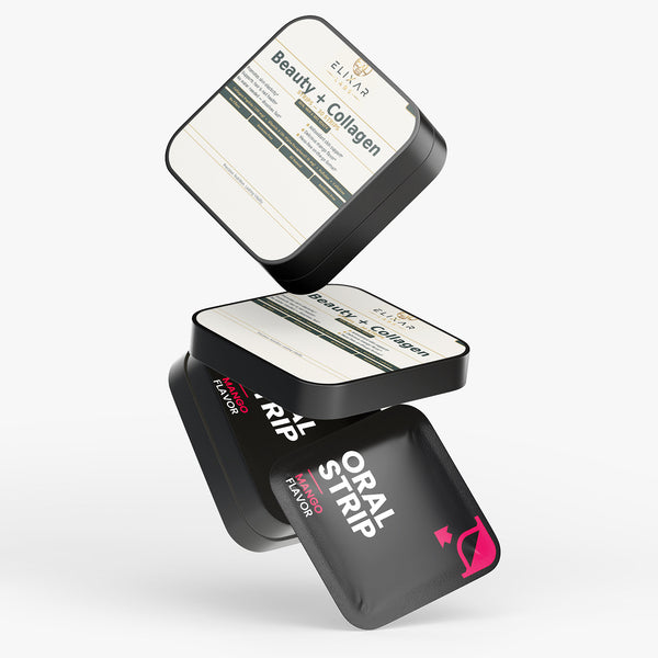 Close-up detail of beauty collagen peptides strip ingredient label