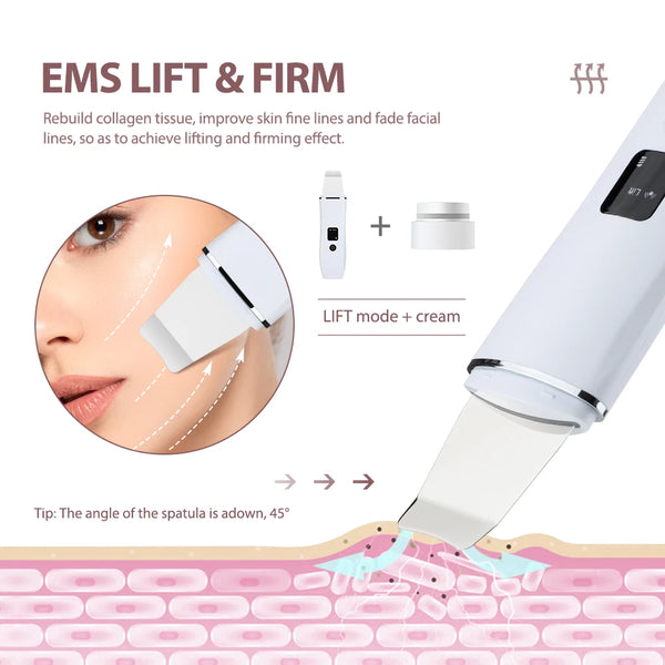 Ultrasonic Skin Scrubber – EMS Peeling Shovel for Deep Facial Cleansing & Lifting