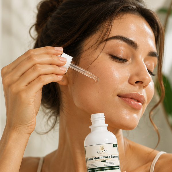 Applying snail mucin serum to face and neck