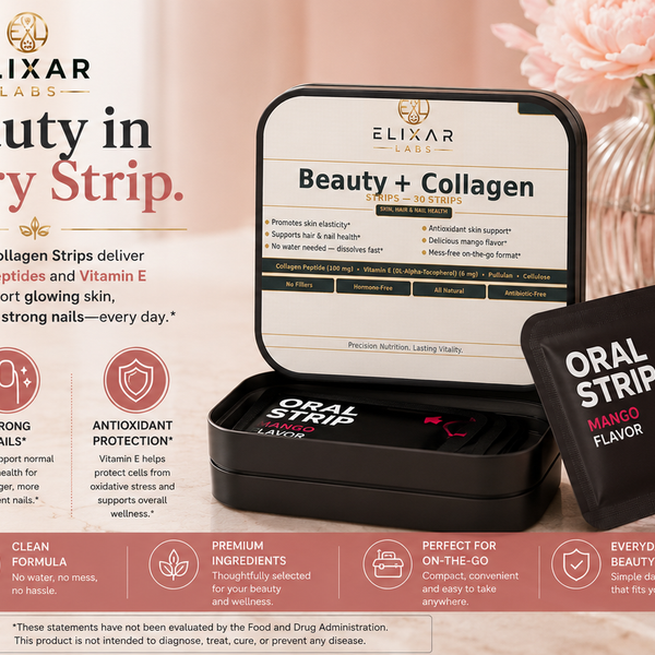 Vitamin E and collagen peptide beauty strips lifestyle shot