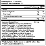 Supplement facts label for gummy vitamins with mushroom extract blend