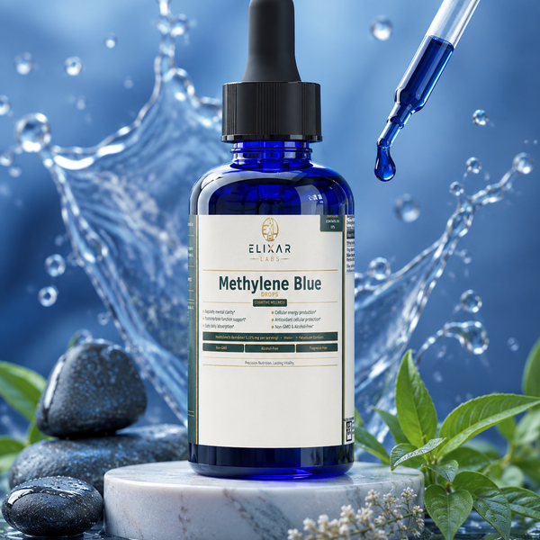 Methylene blue liquid drops dropper close-up